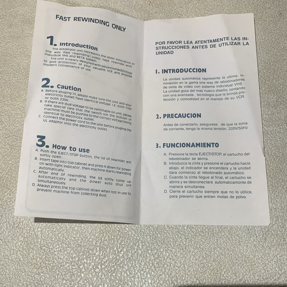 Mustang VHS Cassette Rewinder VR-9300