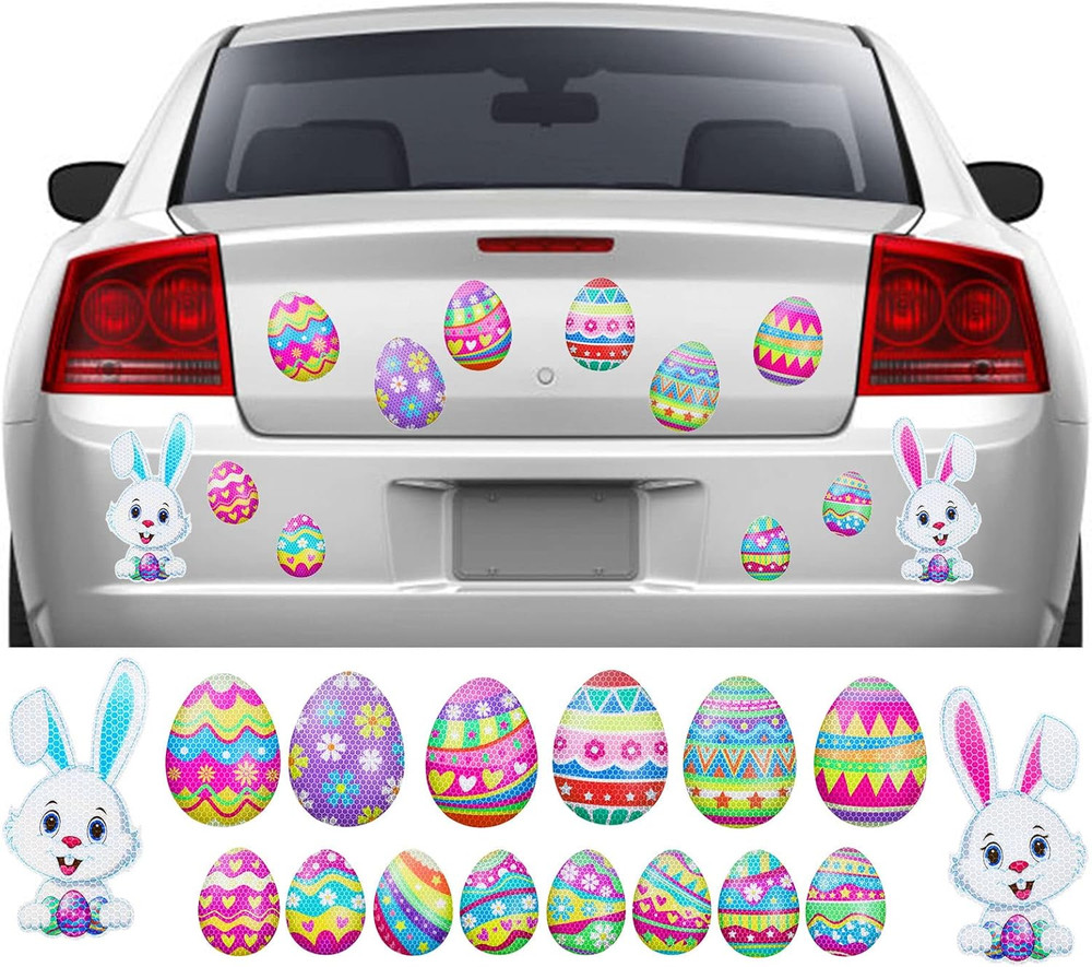 24Pcs Easter Reflective Magnets Easter Egg Bunny Refrigerator Magnetic Sticker C