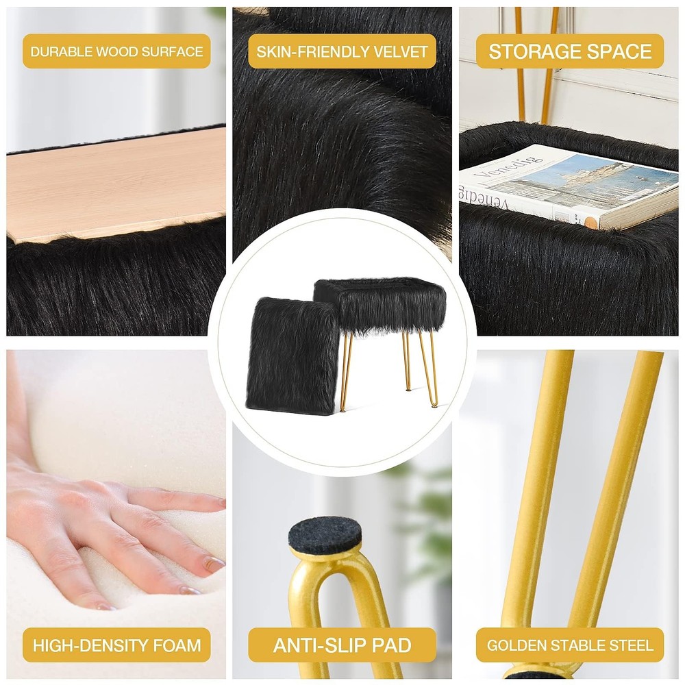 Vanity Stool Chair With Storage Soft Ottoman Seat Vanity Stool With Antislip Fee