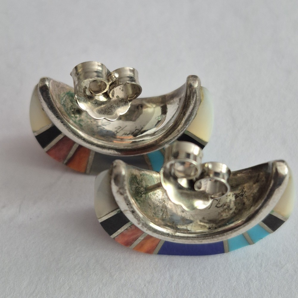 Native American Sterling Silver Earrings Multistone