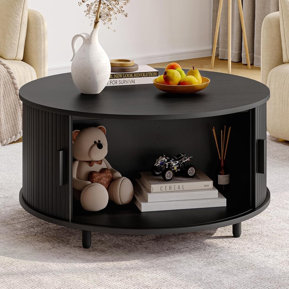 NEW ONBRILL Round Coffee Table with Storage, 31.5" Modern Coffee Table with 36