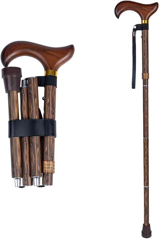 Lightweight Adjustable Foldable Cane with Ergonomic Wooden Handle
