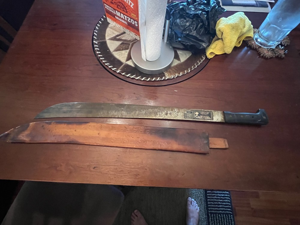 WWII COLLINS AND CO. MACHETE & LEATHER SCABBARD