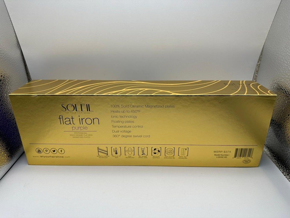 Soleil Professional Solid Ceramic Flat Iron Magnetized Plates Purple New