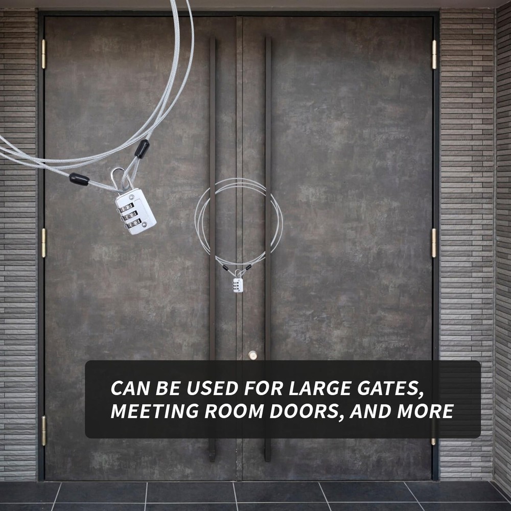 Cable Lock Double Loops 6.6Ft Long Silver Security Cables with Lock, Bike Locks
