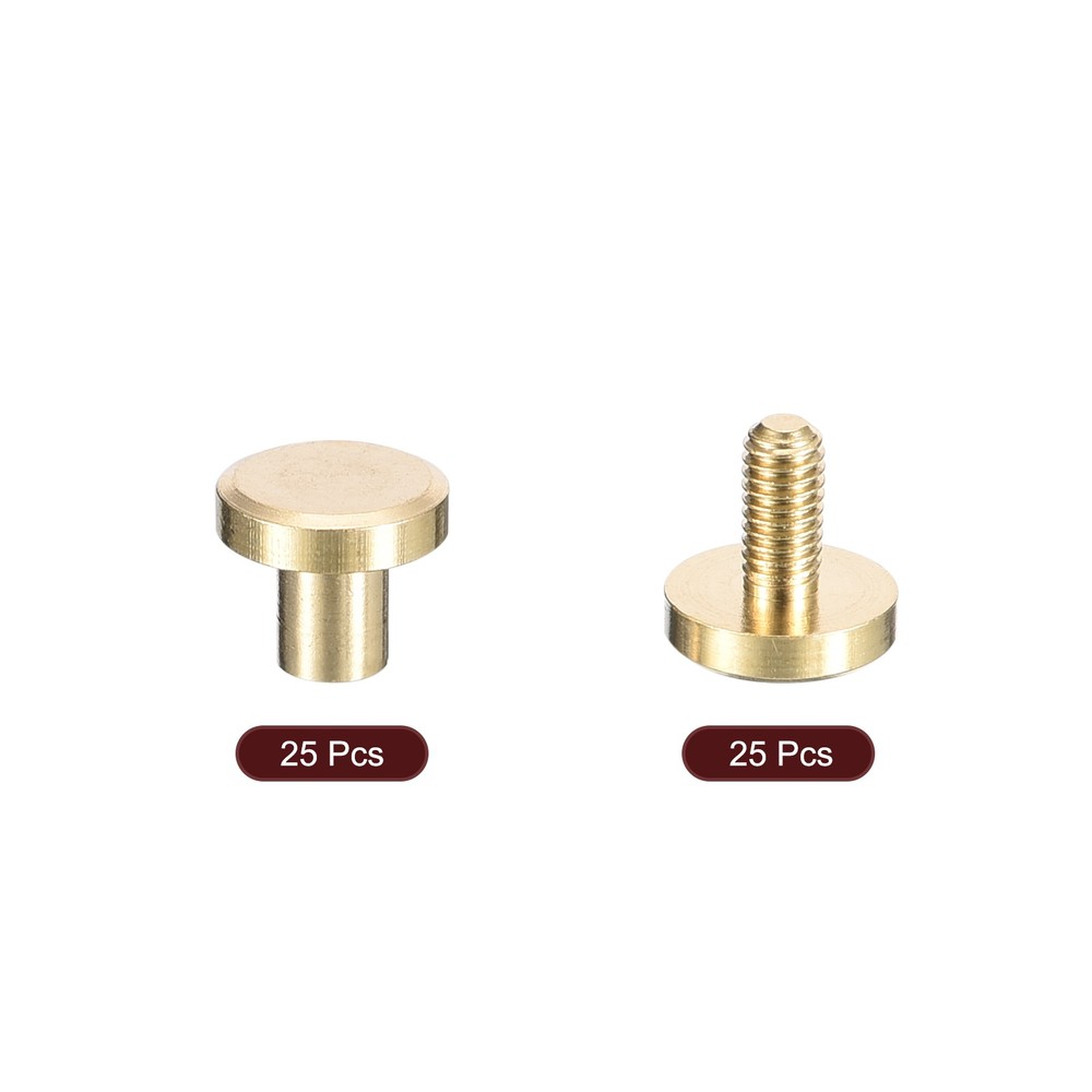 25Pack Brass Chicago Screws, 5x8mm Post Nail Stud Rivets, Brass Tone