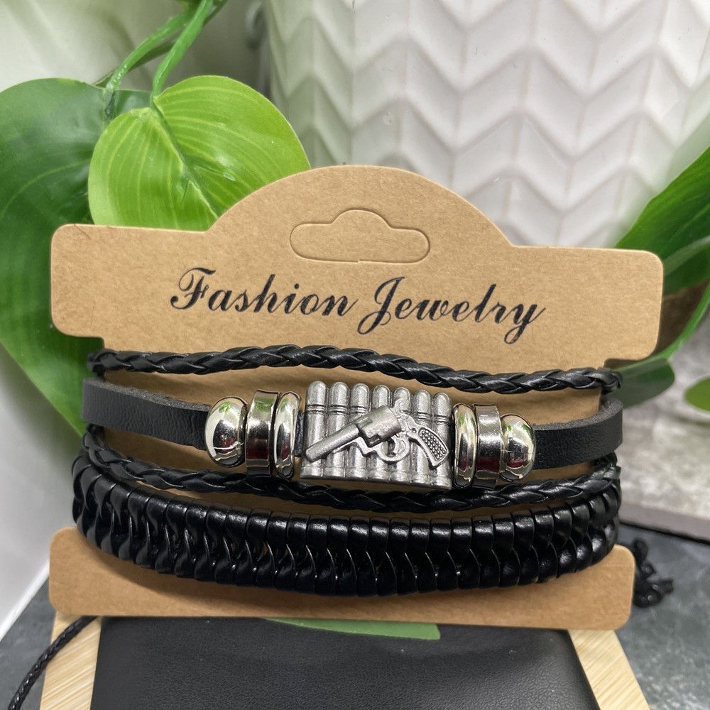 2 PC Leather Bracelet Set Stackable Adjustable Tie New Free Ship B7513