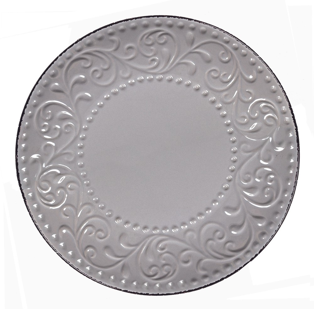 Elegant and Modern Stoneware Scroll Dinnerware Set for Parties - Gray, 16 Piece