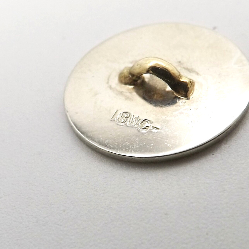 Art Deco Solid 18k White Gold Round Signet Buttons Pair Two Engravable