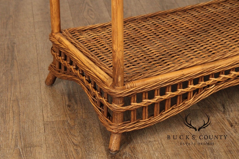 Vintage Bamboo and Wicker Etagere