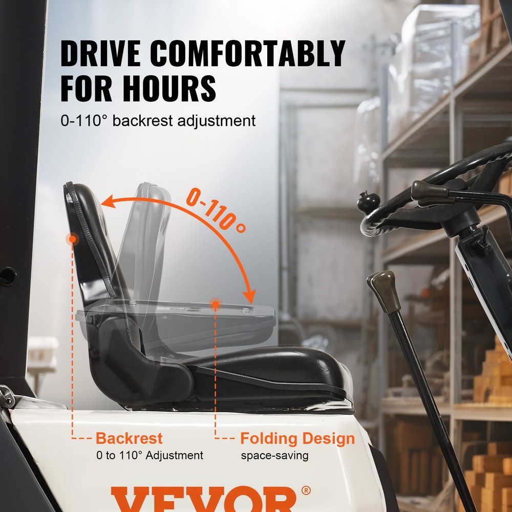 VEVOR Universal Forklift Seat Fold Down Forklift Seat with Adjustable Angle Back