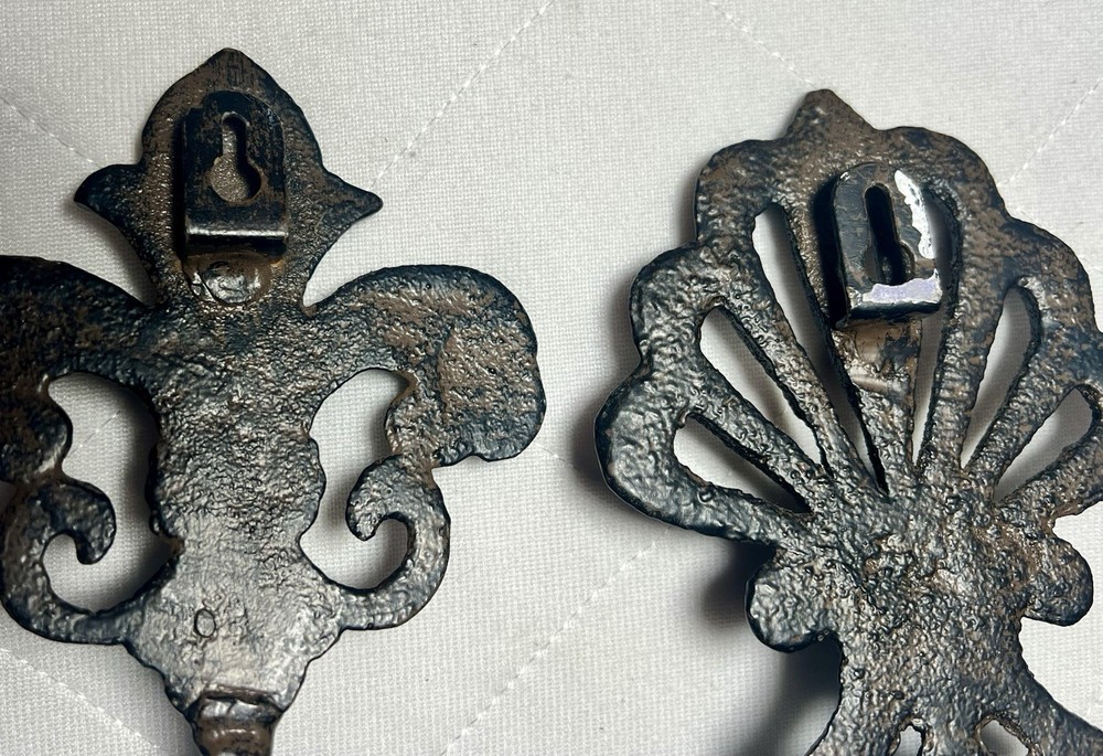 Metal Wall Hook Set 2 Curtain Tie Back Hook Fleur De Lis Rustic Heavy 8”