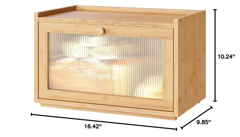 Large Bread Box for Kitchen Counter, Bamboo Bread Storage Container with Wavy...