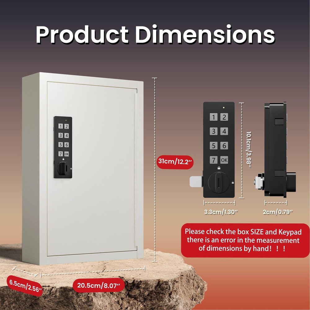 Grimtron Key Lock Box for Keys with Code, 40 Keys, Beige Electronic