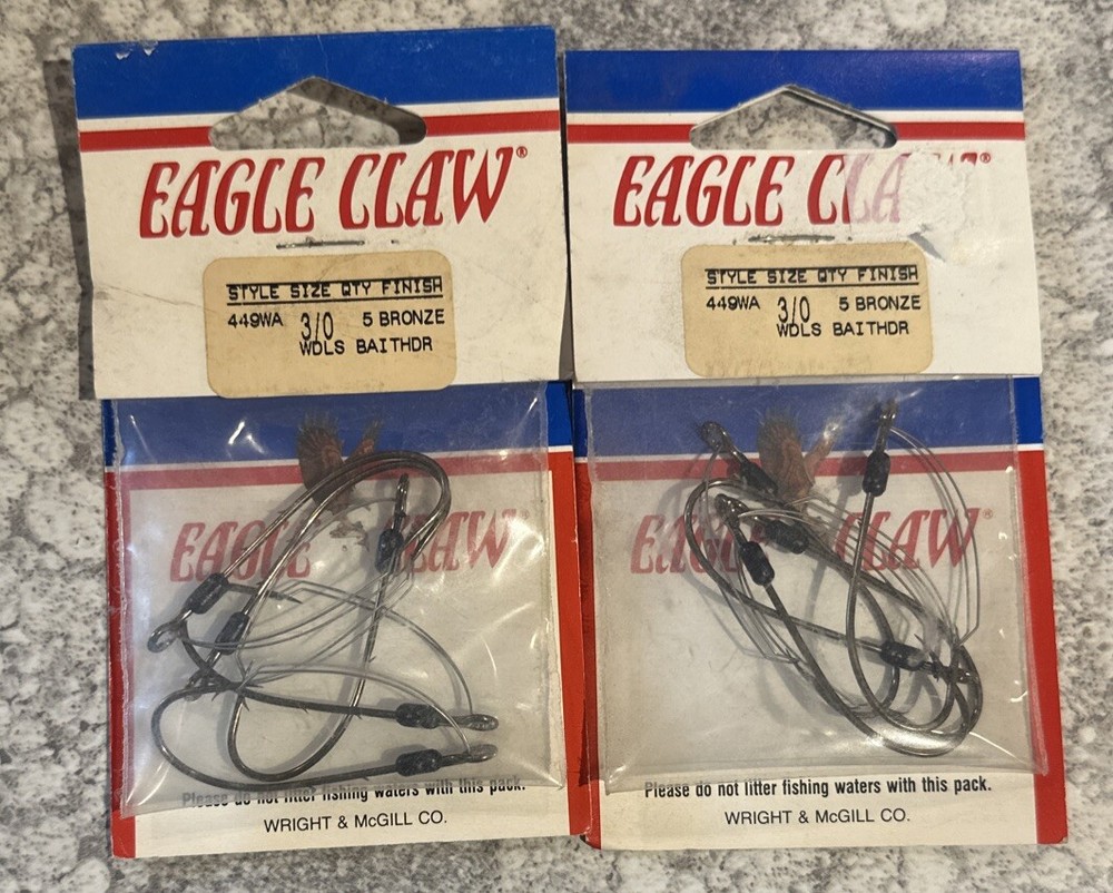 2 Packs Eagle Claw Weedless Hooks Size 3/0 NOS
