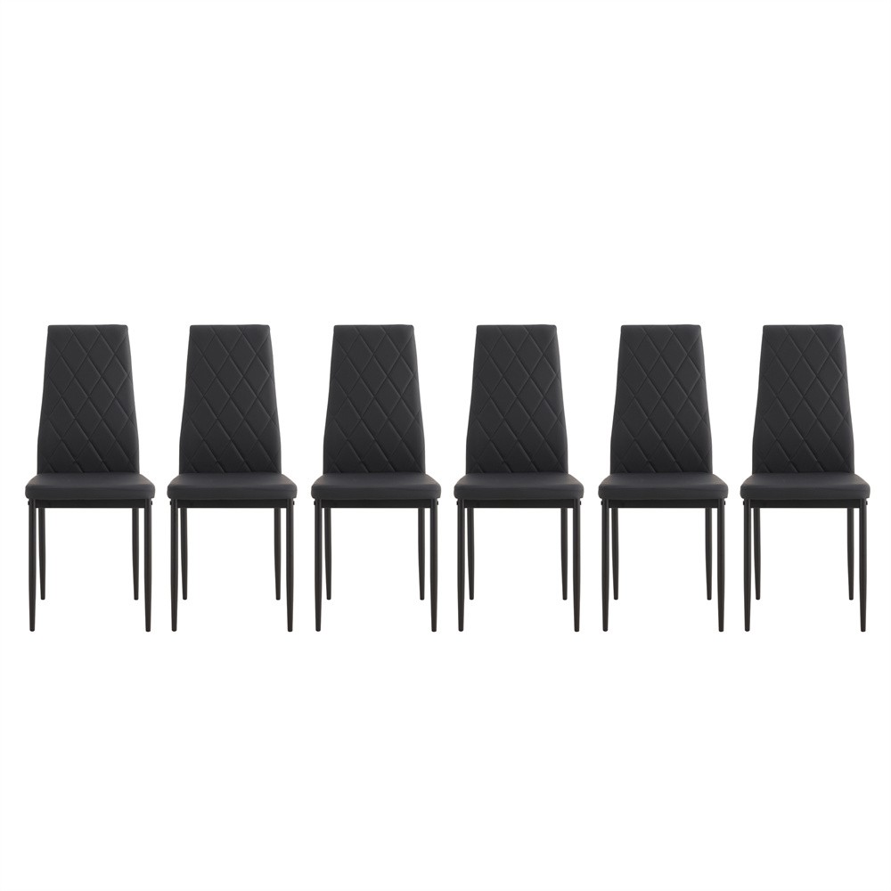 7 Piece kitchen Table set，Modern Black Dining Table Rectangular Tables