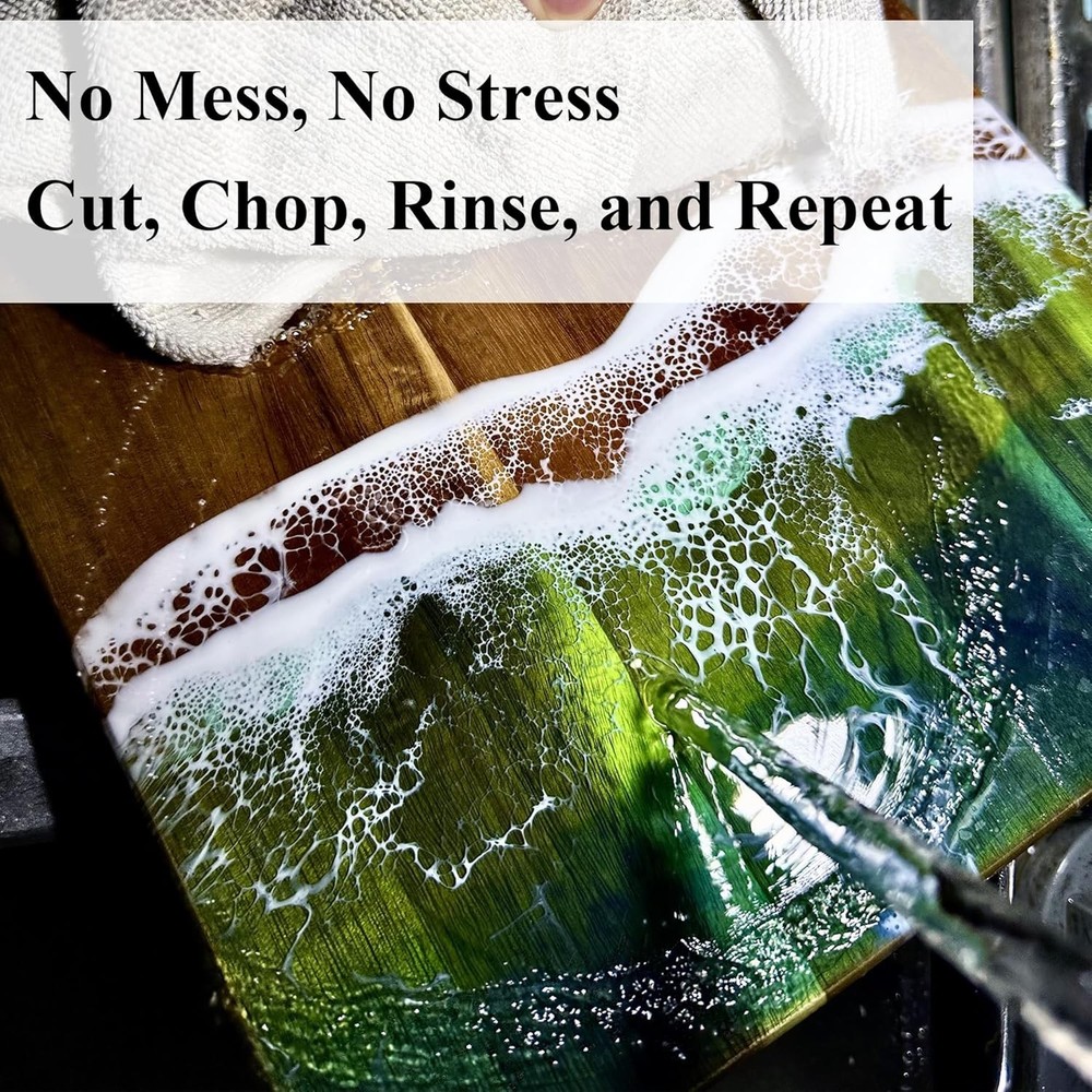 Handcrafted Acacia Wood Cutting Board Resin Blue Wave Pattern