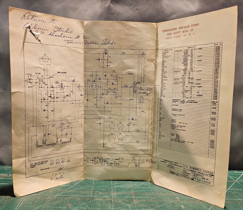 1948 Ampro Schematic for Compact Projector Amplifier Model 471