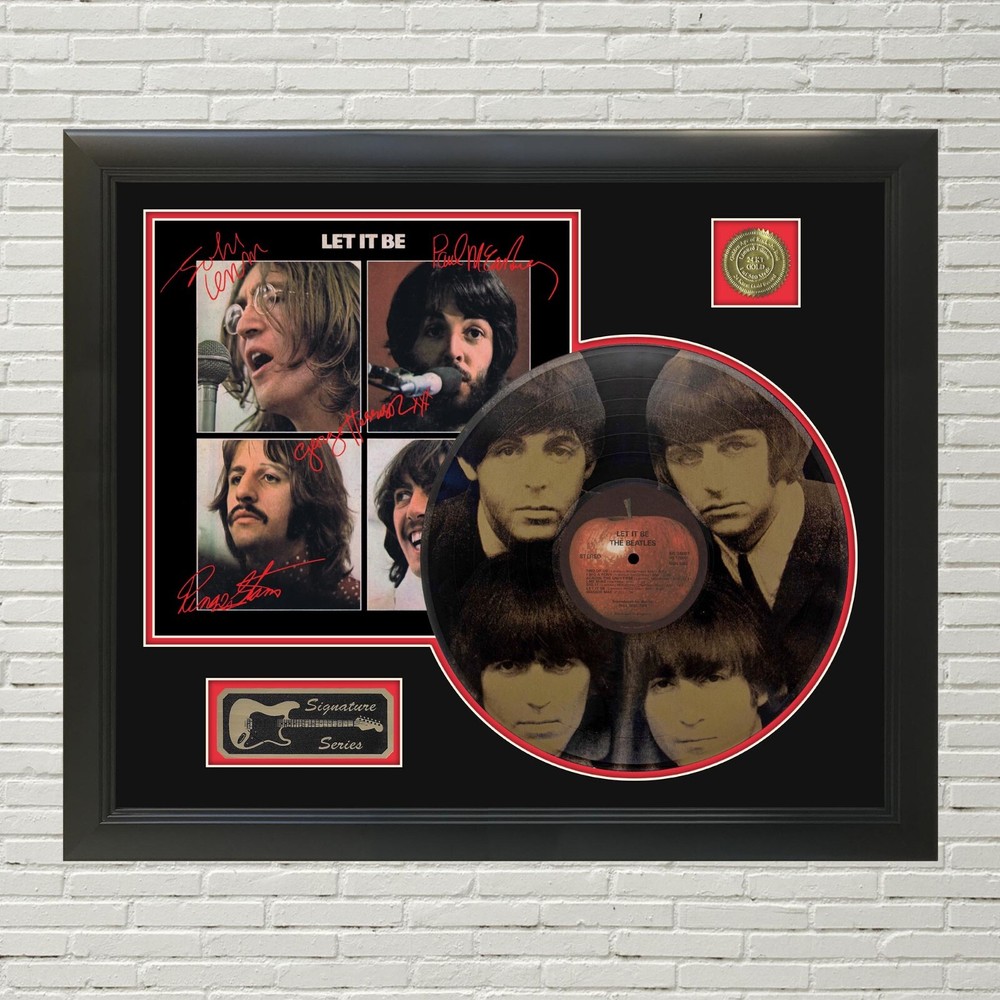 Beatles Laser Etched Black Vinyl Record Reproduction Signed LP Display