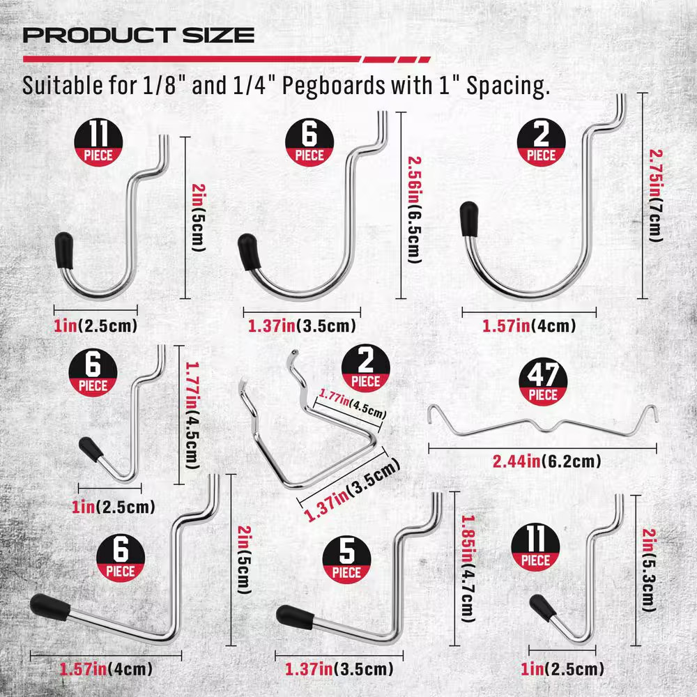 121-Piece Pegboard Hooks Set with Metal Tool Hooks, Peg Board Organizer Accessor