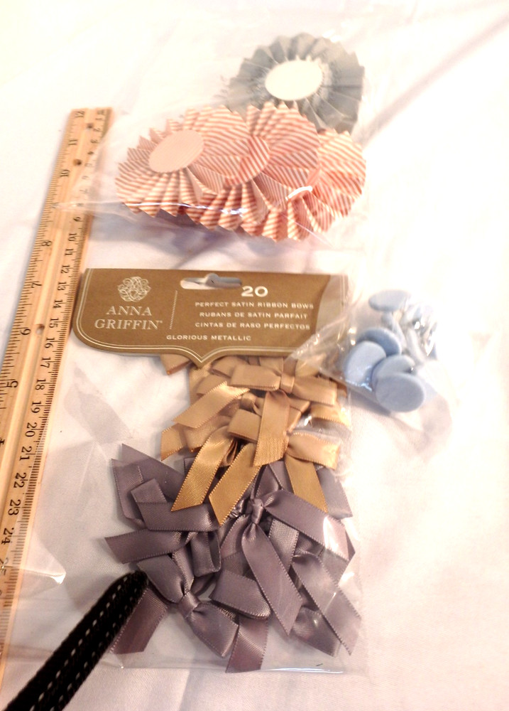 Anna Griffin Rosettes, Bows, Blue Brads Lot, New