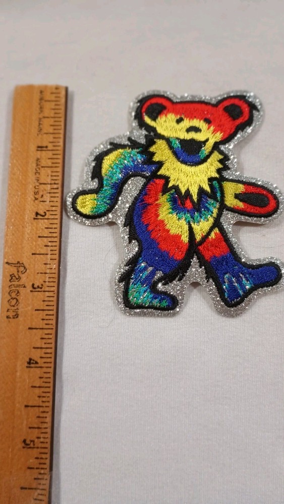 Grateful Dead Tie Dye Glitter Dancing Bear 3.25 Inch Iron On Patch