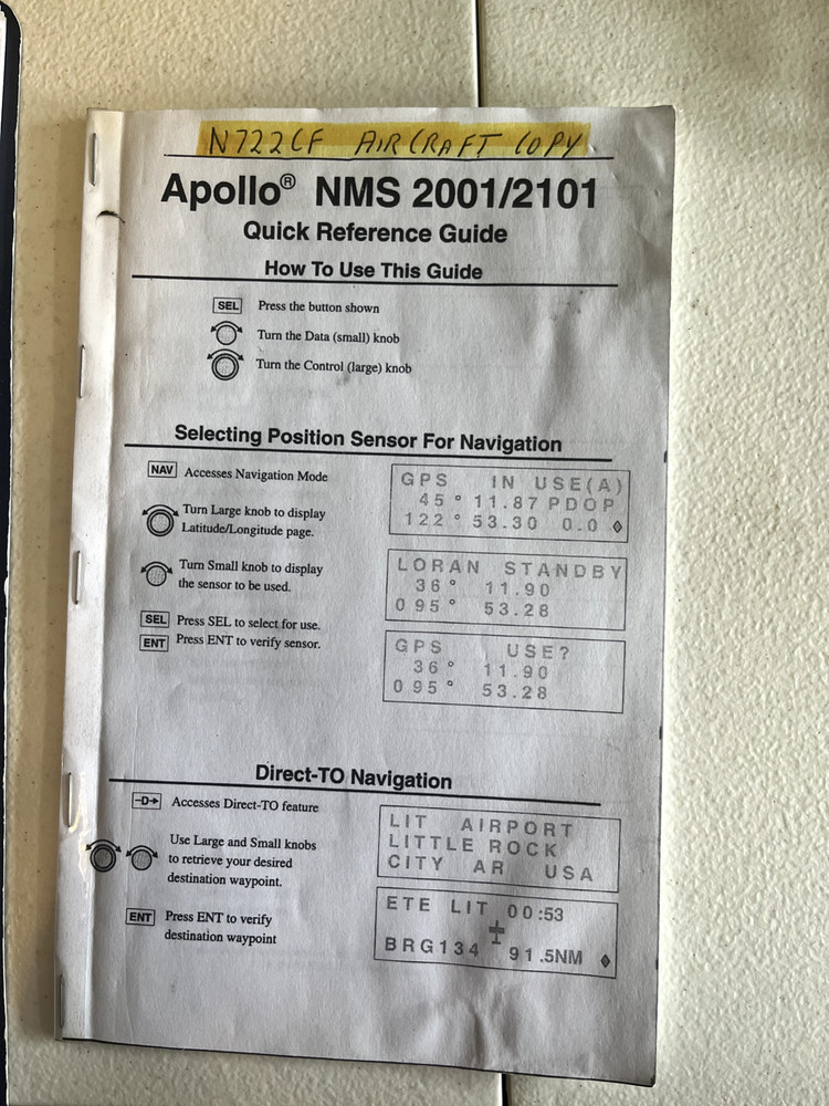 Apollo GPS NMS 2001 PN 430-0267-302, Tray, Reference Guide, Approach Checklists