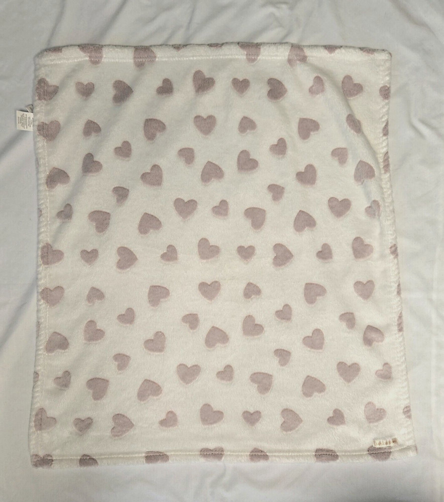 Blankets & Beyond Blanket Lovely Pink White Embossed Heart Microfleece Security