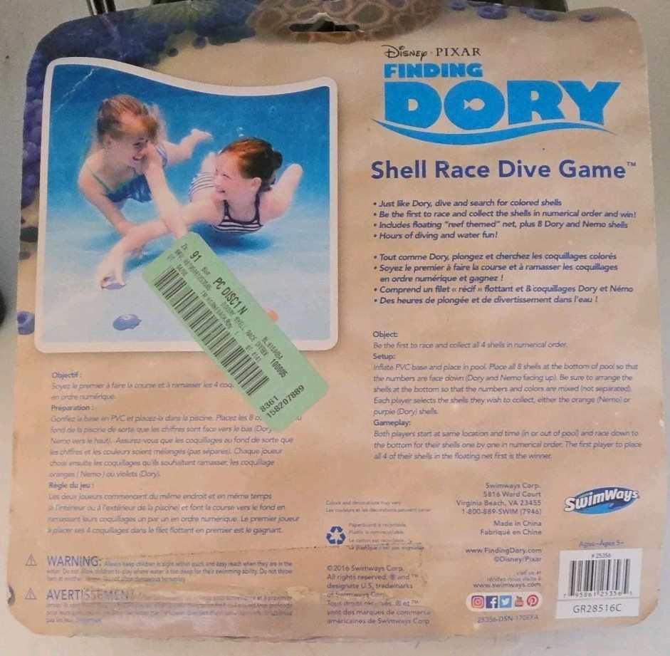 Finding Dory Shell Race Dive Game 8 Numbered Game Pieces & Floating Net.
