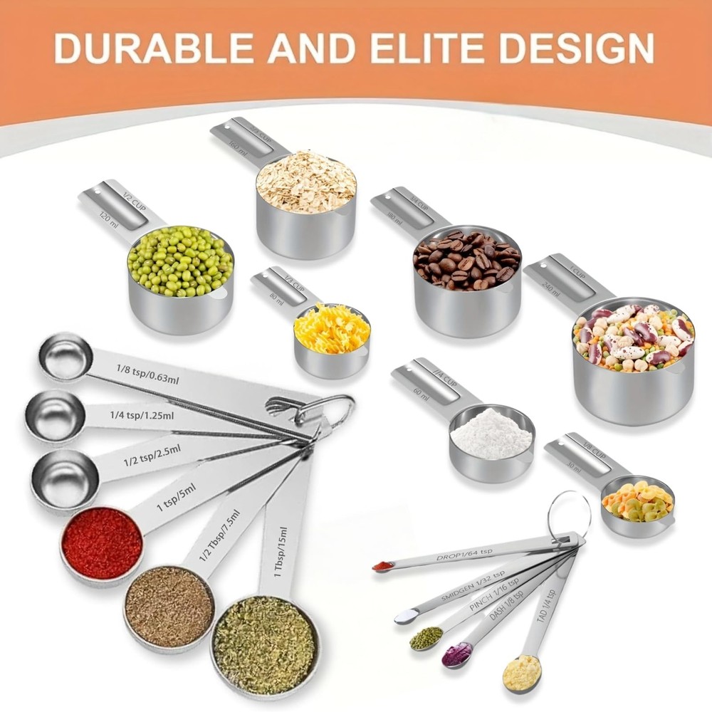 18PCS Measuring Cups and Spoons Set, Include 7 Nesting Measuring Cups, 6 Meas...