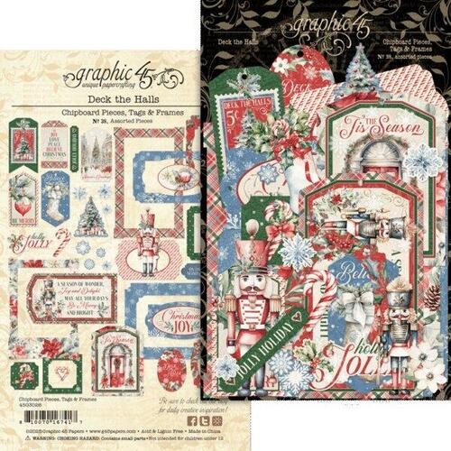 GRAPHIC 45 "DECK THE HALLS" CHIPBOARD TAGS & FRAMES CHRISTMAS SCRAPJACK'S PLACE