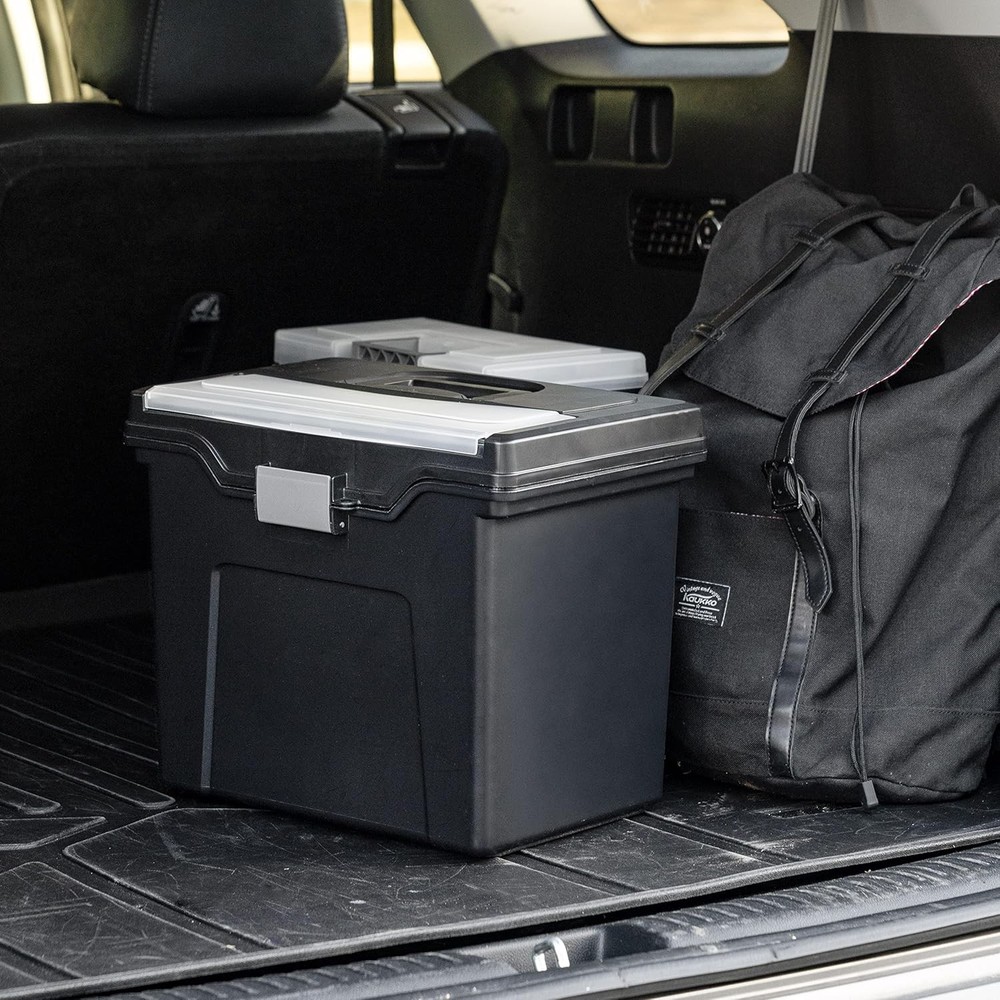 Lidded File Boxes with Organizer Lids, Black, 4-Piece Set