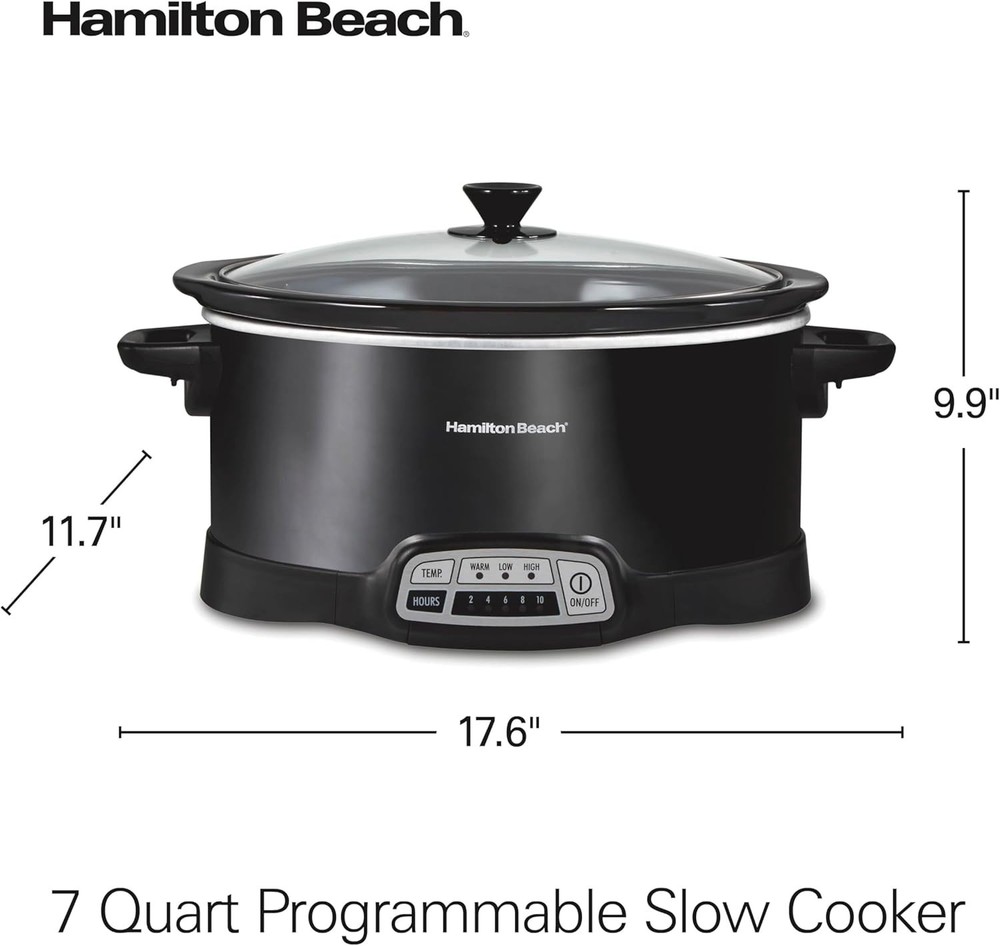 Hamilton Beach (33474G) Portable 7 Quart Programmable Slow Cooker (Black) NEW