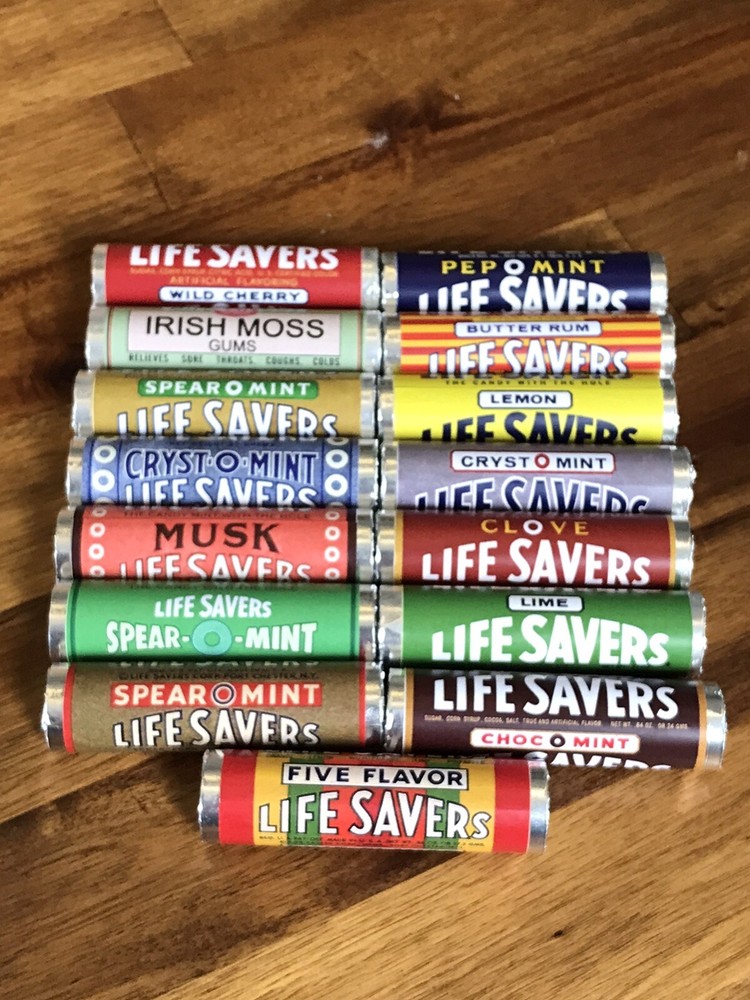 LIFE SAVERS 15 Assorted Vintage Dummy Rolls Packaging Label Display Old Milk Bar