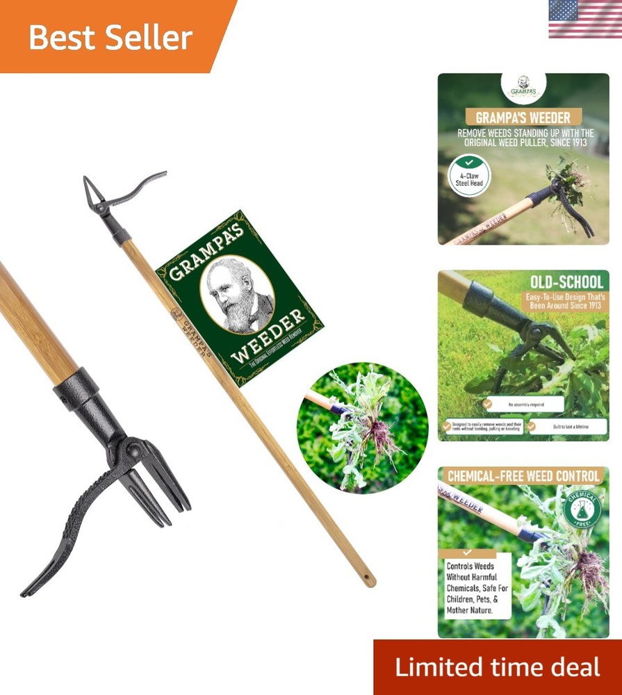 The  Stand Up Weed Puller Tool with Long Handle - Made with Real Bamboo
