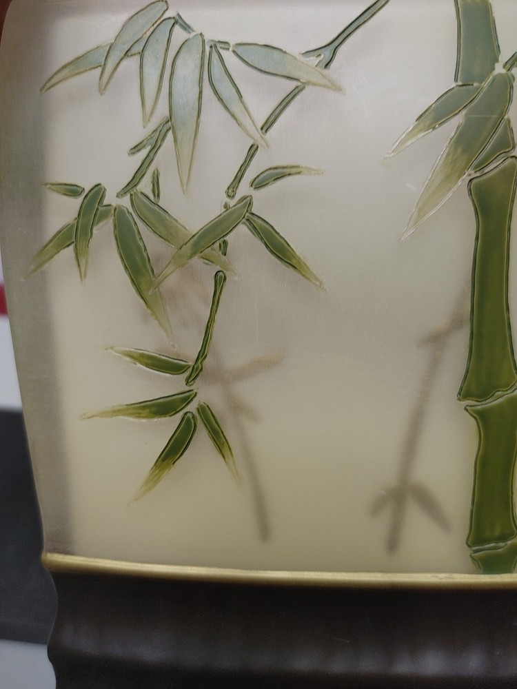 Hand-painted Global Home Tissue Box Green Bamboo Tree Design Ceramic