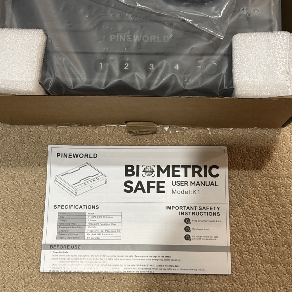 PINEWORLD K1 Safe Biometric Smart Safe for Quick Access Openbox