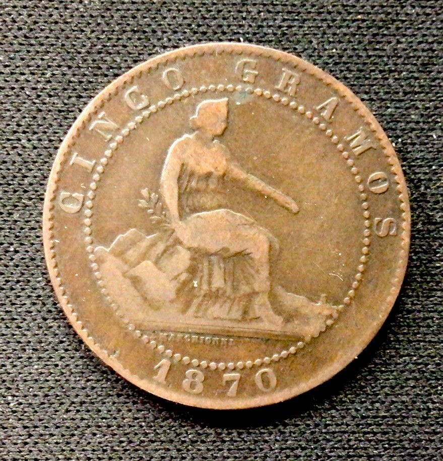 1870 Spain 5 Centimos! Enn Coins