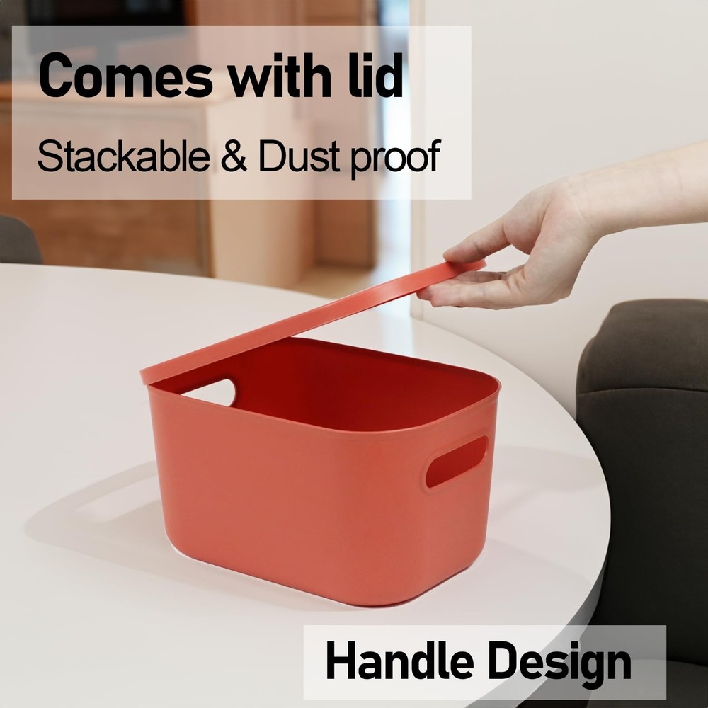 6Pcs Small Storage Bins with Lids, Stackable Plastic Organizer Bin Storage Co...