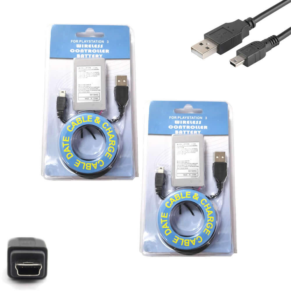 2Pack Battery Replacement FOR PS3 Dualshock 3  Includes USB Sync Charge Cable