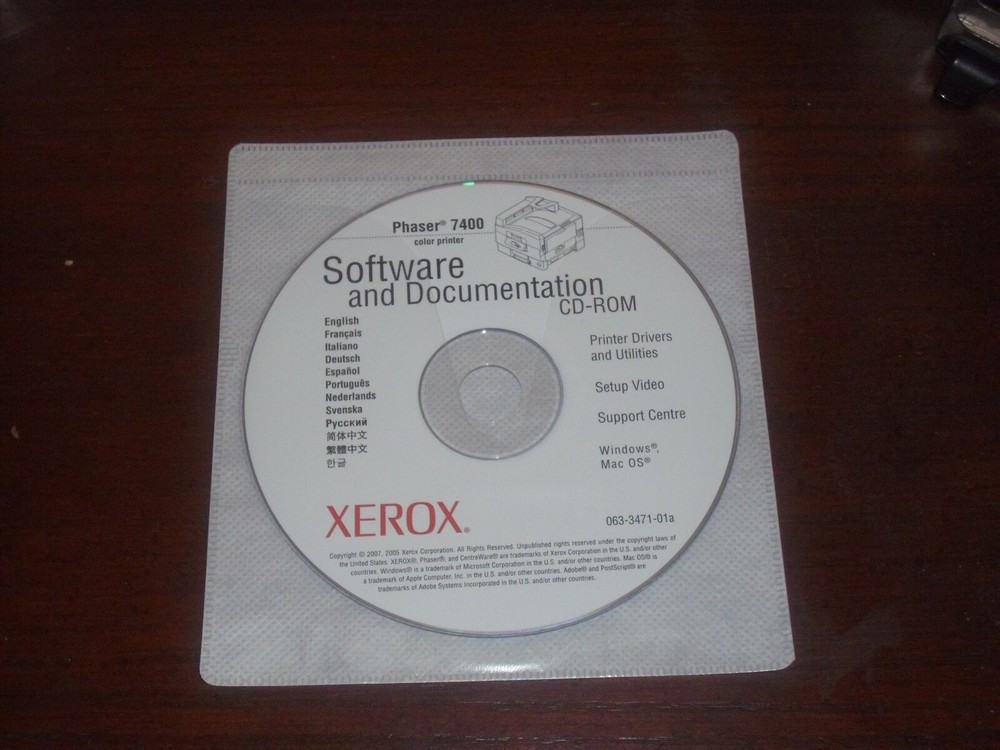Xerox Phaser 7400 Color Printer Driver, Software and Documentation CD-ROM PC/Mac