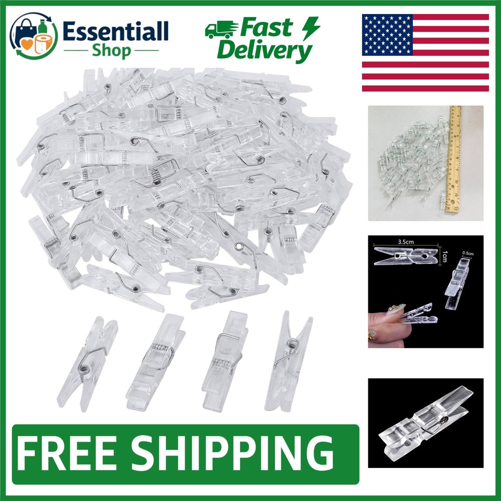 50PCS Clear Mini Spring Clips for Photos, Crafts & Laundry - Compact & Durable
