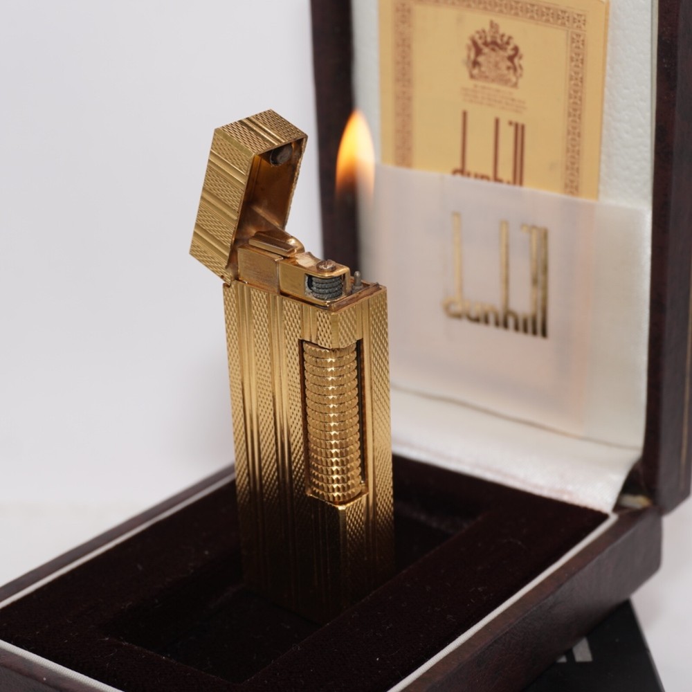 Dunhill Lighter Gold Burley Pattern_Three lines_Ultrasonically cleaned_Working