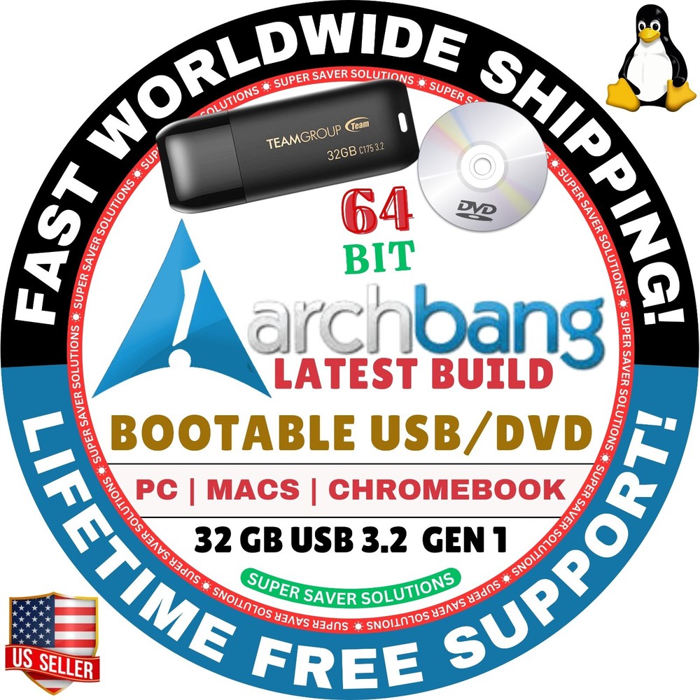 ArchBang Linux OS BOOT USB/VD Simple Lightweight Elegant 64-Bit Fast Shipping