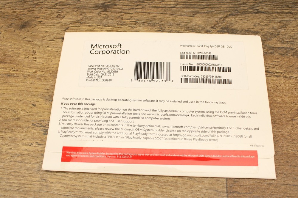 Genuine MICROSOFT Windows 10 Home 64 Bit Eng Intl Software Sealed NEW!