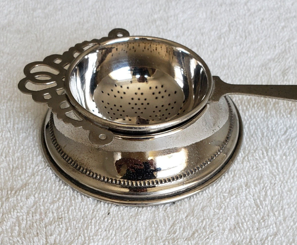 ANTIQUE/ VINTAGE GERMAN SILVER TEA STRAINER & UNDERPLATE