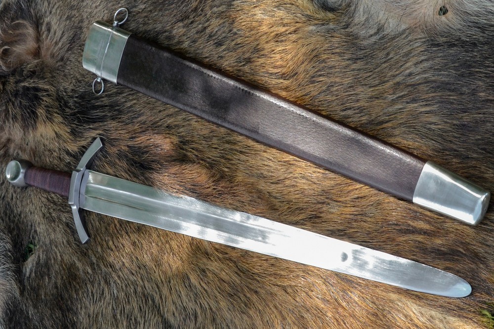 Medieval wide sword with sheath, decorative sword