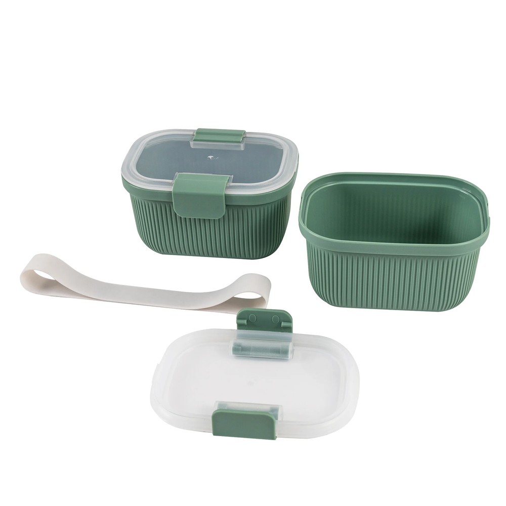Mainstays Plastic Bento Snack Container, Rectangle, Green, 19oz