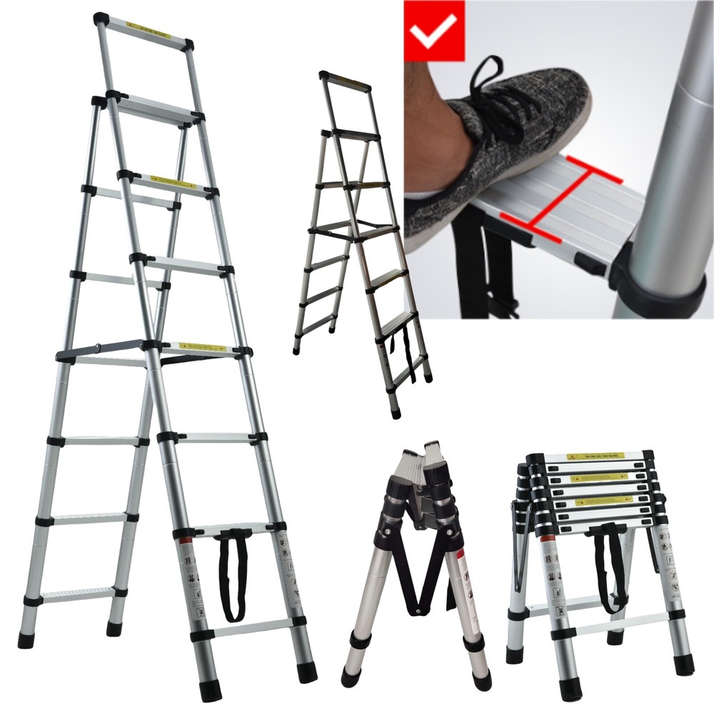 4+5/5+6/6+7 Step Aluminium Telescopic Folding Step Ladder Extendable Heavy Duty