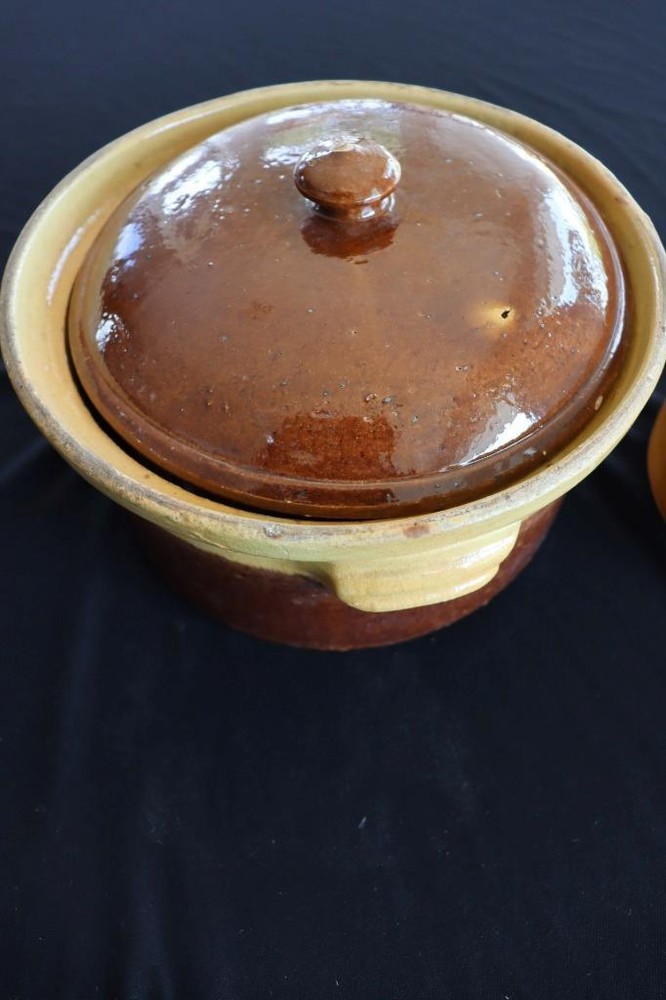2 Old Vintage French Stoneware Kitchen Pots